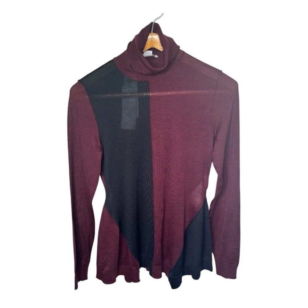 Stella McCartney Wool Silk Blend Turtleneck Sweater Burgundy Black Colorblock 42